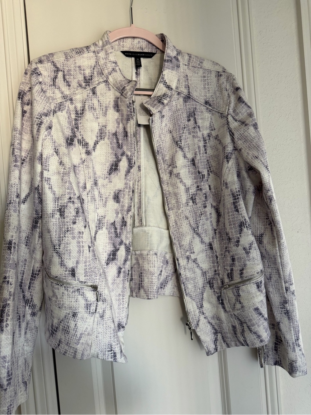 WHBM Textured Snake-Print Zip Front Jacket - Cream & Purple
